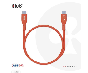 Club3D kabel USB-C, Oboustranný USB-IF Certifikovaný data kabel, PD 240W(48V/5A) EPR M/M 1m