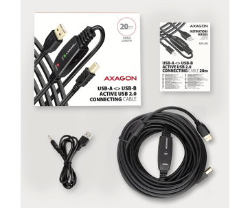 AXAGON ADR-220B, USB 2.0 A-M -> B-M aktivní propojovací / repeater kabel, 20m