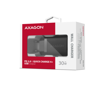 AXAGON ACU-PD30, Sil nabíječka do sítě 30W, 1x port USB-C, PD3.0/PPS/QC4+/SFC/AFC/Apple, černá