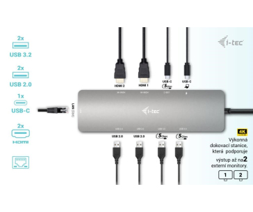 i-tec USB-C Metal Nano 2x HDMI Docking Station, PD 100W + Charger 100W (bundle)