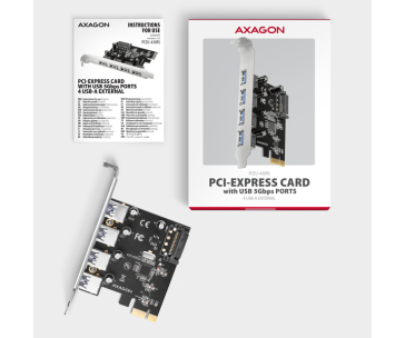 AXAGON PCEU-430RS, PCIe řadič, 4x USB 5Gbps port, SATA napájení, Renesas PD720201, SP