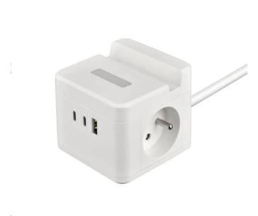 Viking síťový adaptér YC23H, 2x 230 V, 1x USB-A, 2x USB-C, dotykové světlo, funkce stojánku, bílá