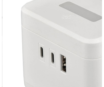 Viking síťový adaptér YC23H, 2x 230 V, 1x USB-A, 2x USB-C, dotykové světlo, funkce stojánku, bílá