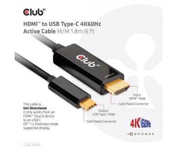 Club3D aktivní kabel HDMI na USB-C, 4K60Hz, 1.8m, M/M