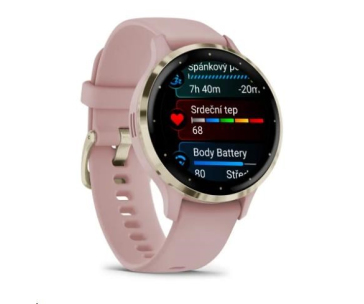 Garmin Venu® 3S, Nerezová luneta Soft Gold, pouzdro Dust Rose, silikonový řemínek