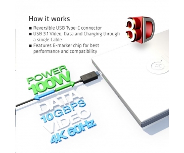 Club3D Kabel USB 3.1 typ C Gen2 4K60Hz UHD Power Delivery 100W, (M/M), 80cm