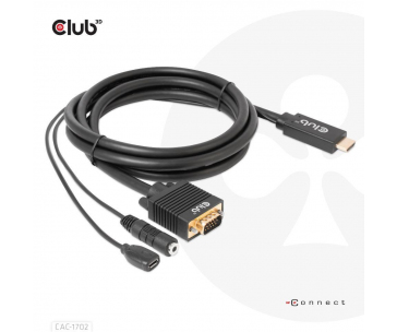 Club3D kabel HDMI na VGA, M/M, 28AWG, 2m