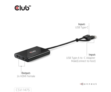 Club3D Video rozbočovač USB-C/A na 2xHDMI 2.0, Dual Monitor, 4K60Hz (M/F)