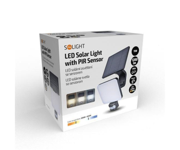 Solight LED solární osvětlení se senzorem, 11W, 1200lm, 3 CCT, Li-Ion, černá