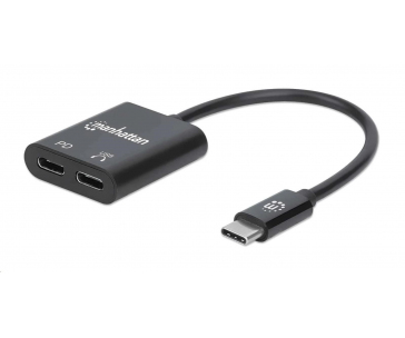 MANHATTAN USB 2.1 Sound Adapter, USB Type-C to C/F (audio) & C/F (PD) black, Retail Box