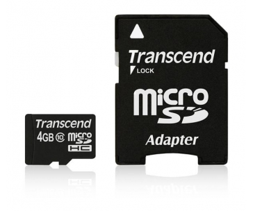 TRANSCEND MicroSDHC karta 4GB Class 10 + adaptér