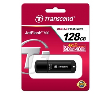 TRANSCEND Flash Disk 128GB JetFlash®700, USB 3.0 (R:90/W:40 MB/s) černá