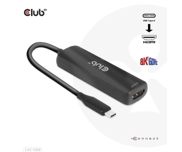 Club3D Adaptér USB-C na HDMI 8K60Hz/4K120Hz, Active Adapter M/F, PD 3.0, HDR10+ a DSC 1.2