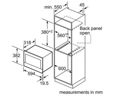 Bosch Serie 8 BFL634GS1 vestavná mikrovlnná trouba, 1220 W, 7 programů, 5 stupňů výkonu, dotykový displej