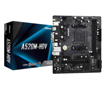 BAZAR ASRock MB Sc AM4 A520M-HDV, AMD A520M, 2xDDR4, HDMI, DVI - repair (bez příslušenství)