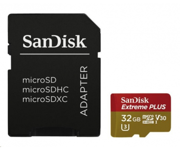 SanDisk MicroSDHC karta 32GB Extreme PLUS (10MB/s, UHS-I V30, Rescue Pro Deluxe) + adaptér