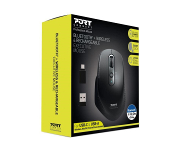 PORT dobíjecí myš s duálním bezdrátovým připojením, BT, 2,4 GHz, USB-A/C, černá