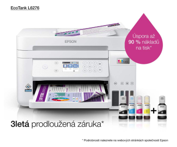 BAZAR - EPSON tiskárna ink EcoTank L6276, 3v1, A4, 1200x4800dpi, 33ppm, USB, Wi-Fi, LAN, bílá, 3 roky záruka po reg. - P