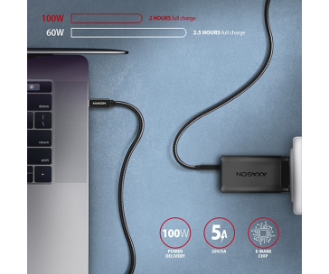 AXAGON BUCM32-CM10AB, SPEED+ kabel USB-C <-> USB-C, 1m, USB 20Gbps, PD 100W 5A, 4k HD, ALU, oplet, černý