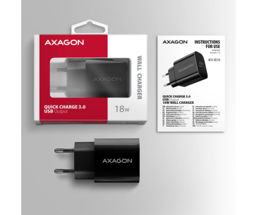 AXAGON ACU-QC18, nabíječka do sítě 18W, 1x port USB-A, QC3.0/AFC/Apple, černá