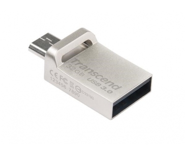 TRANSCEND Flash Disk 32GB JetFlash®880S, USB 3.0/micro USB (R:90/W:20 MB/s) stříbrná