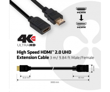 Club3D Kabel prodlužovací HDMI 2.0, 4K60Hz UHD (M/F), 3m