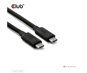 Club3D Kabel Thunderbolt 5, 80/120Gbps, Certifikovaný kabel, 1x 4K540Hz, 2x8K240Hz, PD 240W, 1m