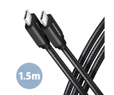 AXAGON BUCM3-CM15AB, SPEED kabel USB-C <-> USB-C, 1.5m, USB 3.2 Gen 1, PD 60W 3A, ALU, oplet, černý