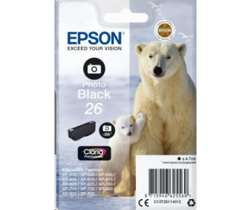 EPSON ink čer Singlepack "Lední medvěd" Photo Black 26 Claria Premium Ink