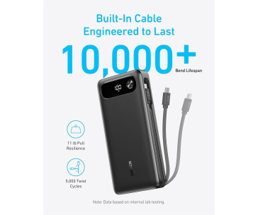 Anker Powerbanka 20K, 87W, 20 000mAh, s vestavěným USB-C kabelem + 1x USB-C, 1x USB-A, Black