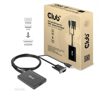 Club3D kabel VGA a USB-A na HDMI s ocáskem, M/F, 0.6m