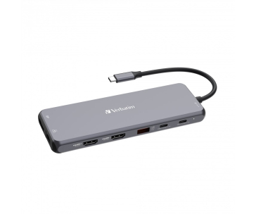 VERBATIM Hub USB-C Pro Multiport 13 Port, 6x USB-A, 2x USB-C, 2x HDMI, DP, RJ45, 3.5mm Jack audio, šedá