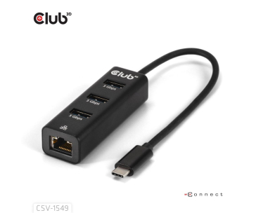 Club3D hub USB-C 3.2 na 3xUSB-A 3.2 + RJ45 1Gbps