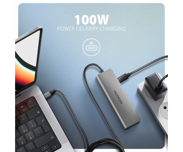 AXAGON HMC-5H, USB 5Gbps hub, 3x USB-A, HDMI 4k/30Hz, PD 100W, kabel USB-C 100cm