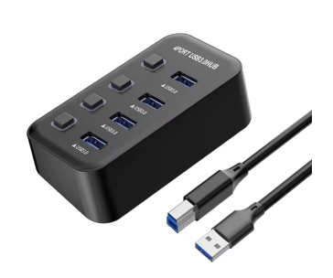 PREMIUMCORD Hub USB 3.2, 4-portový s vypínači portů, 5G SuperSpeed, Černá