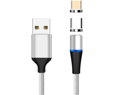 PremiumCord Magnetický micro USB a USB-C nabíjecí a datový kabel, 1m, stříbrná