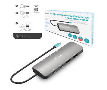 BAZAR - i-tec USB-C Metal Nano 2x HDMI Docking Station, PD 100W - Poškozený obal (Komplet)