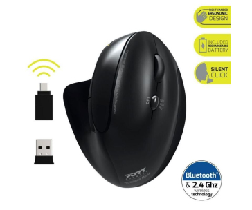 PORT vertikální bezdrátová ergonomická myš, BT, 2,4 GHz, USB-A/C, pro praváky, černá