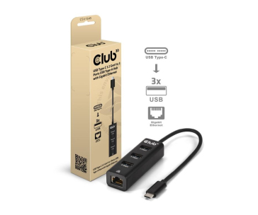 Club3D hub USB-C 3.2 na 3xUSB-A 3.2 + RJ45 1Gbps