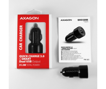 AXAGON PWC-QC5, QUICK a SMART nabíječka do auta, 2x port QC3.0/AFC/FCP + 5V-2.6A, 31.5W