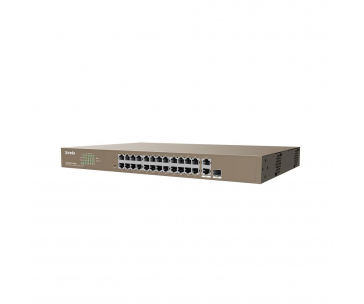 Tenda TEF1126P-24-410W - PoE AT Switch 370Watt, 24xRJ45 10/100 Mbps PoE, 2x Gigabit Uplink RJ45/SFP, Fanless, Kov