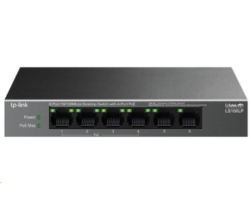 TP-Link LiteWave switch LS106LP (6x100Mb/s, 4xPoE, 41W, fanless)