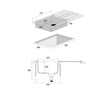 Concept DG10C45bc dřez s odkapem, push-in výpust, granitový, černá