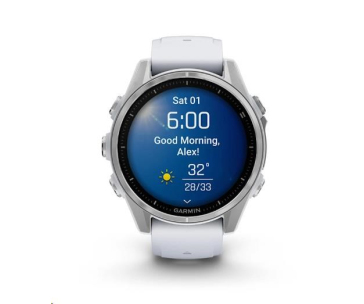 Garmin fenix® 8 – 43 mm, AMOLED, Silver / Whitestone se silikonovým řemínkem.