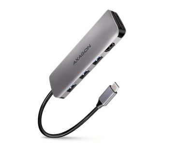 AXAGON HMC-HCR3A, USB 3.2 Gen 1 hub, porty 3x USB-A, HDMI 4k/30Hz, SD/microSD, kabel USB-C 20cm