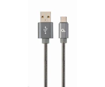 GEMBIRD Kabel USB 2.0 AM na Type-C kabel (AM/CM), 1m, metalická spirála, šedý, blister, PREMIUM QUALITY