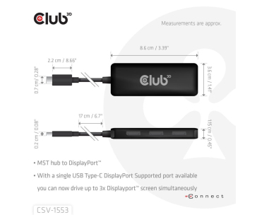 Club3D hub MST USB-C na 3xDisplayPort, Single: 8K30Hz, Triple: 4K60Hz