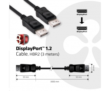 Club3D Kabel certifikovaný DisplayPort 1.2, 4K60Hz UHD (M/M), 3m, 30 AWG