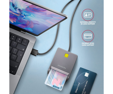 AXAGON CRE-SM3T, USB-A FlatReader čtečka kontaktních karet Smart card (eObčanka), kabel 1.3m