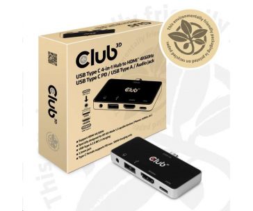 Club3D Dokovací stanice USB Type C 4-in-1 Hub to HDMI™ 4K60Hz USB Type C PD / USB Type A / Audio jack